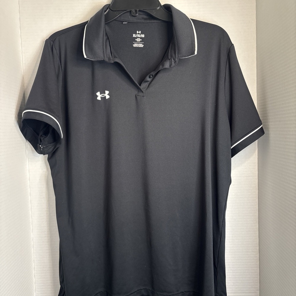 Woman's Under Armour Heat Gear Athletic Button Collar Polo Golf Sports Shirt XL